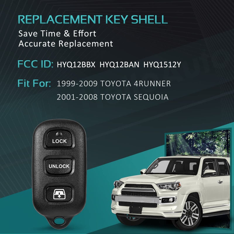 HelloAuto Fit for Toyota Sequoia 2001-2008 Key,1999-2009 4Runner Key fob Cover Replacement Key Shell HelloAuto (3+1 Buttons) JUST Empty CASE FCC ID: HYQ12BBX HYQ12BAN HYQ1512Y - Image 3